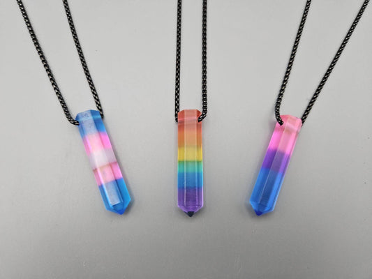 Handmade Pride Pendant – Rainbow, Trans & Bi Flag Epoxy Necklace